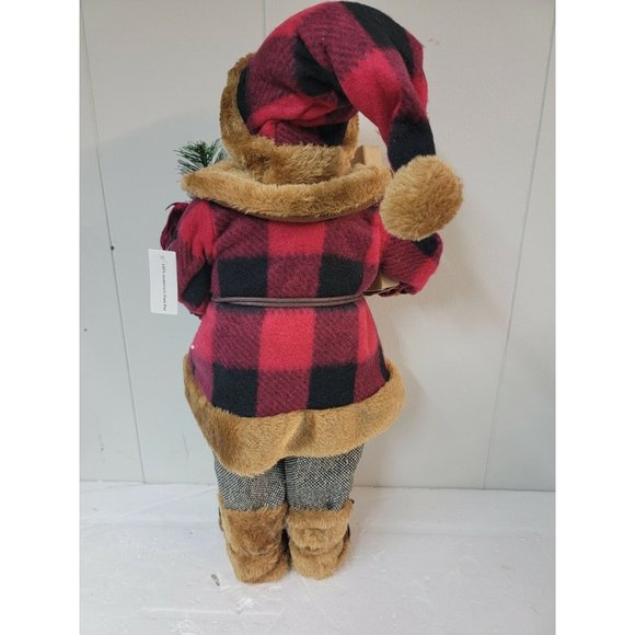 18" Decorative Black Santa w/ Buffalo Check Coat by Valerie - Picture 3 of 3